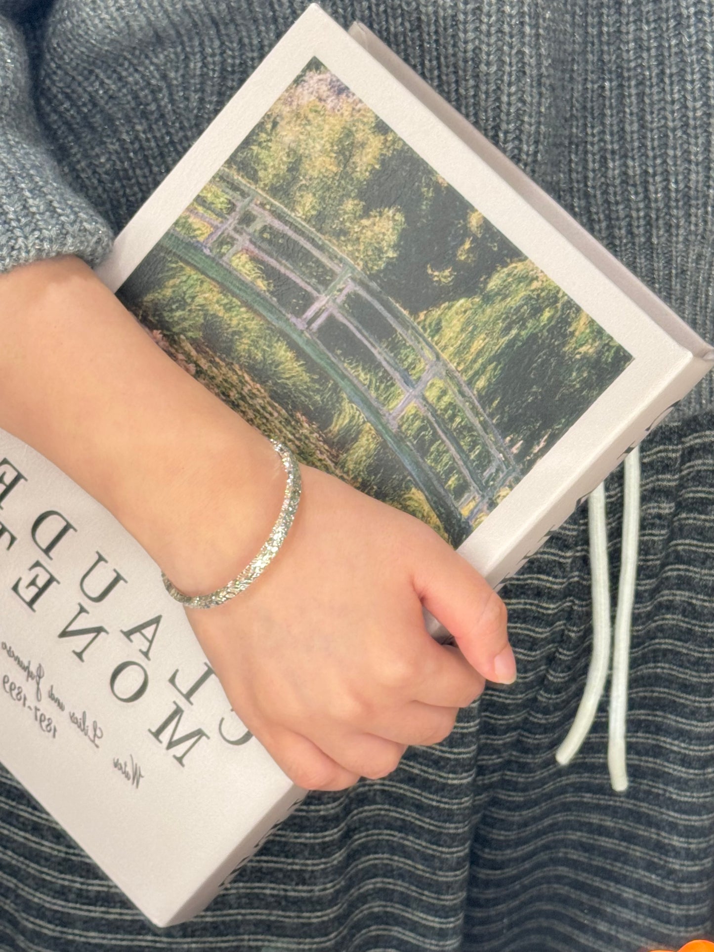 碎冰冰实心Sparkling Crushed Ice Silver Bangle Bracelet