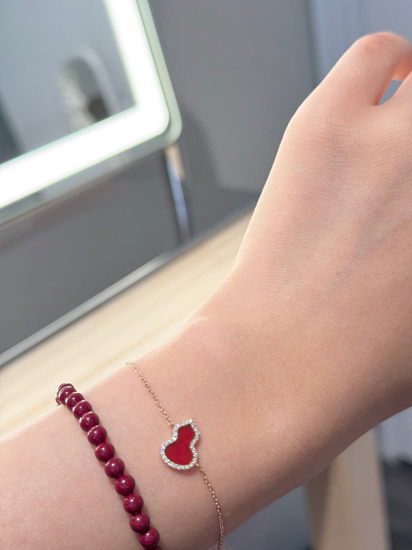14K Solid Rose Gold Red Hulu Bracelet
