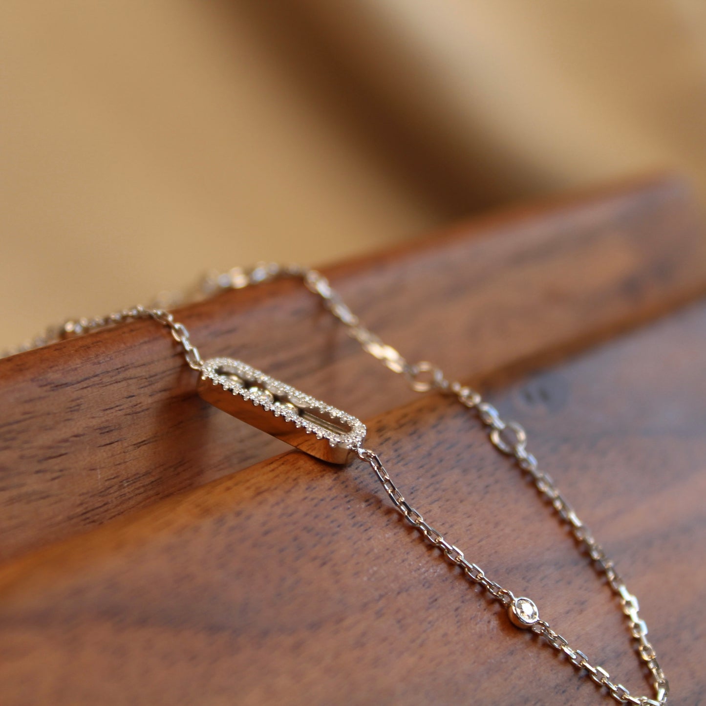 14K Solid White Gold Dancing Stones Bracelet