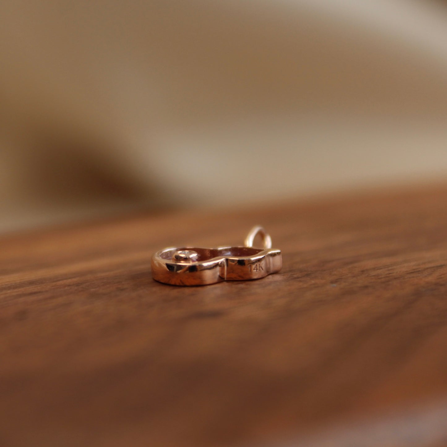 14K Solid Rose Gold Red Agate Hulu Pendant