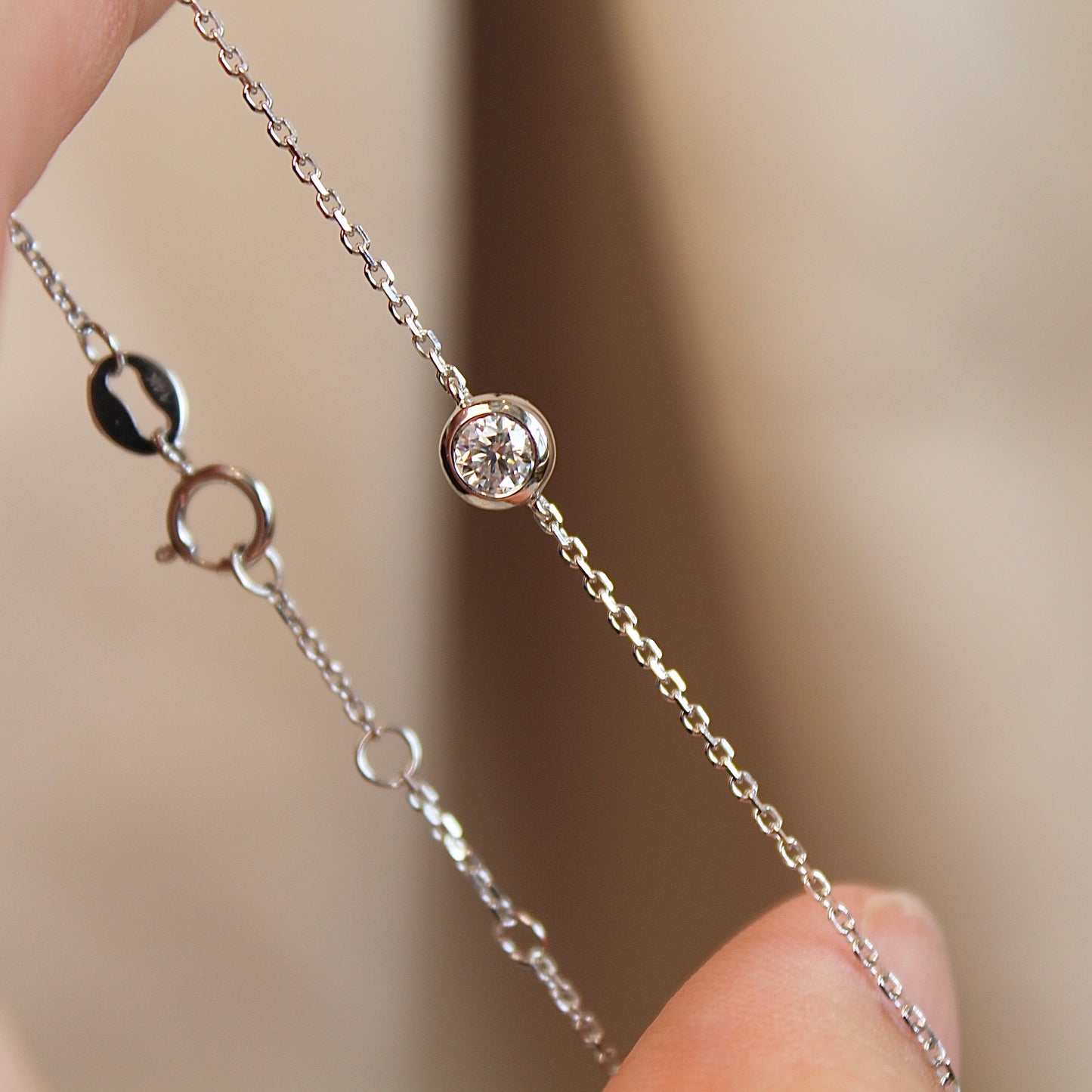 14K Solid White Gold Single Bubble Bracelet