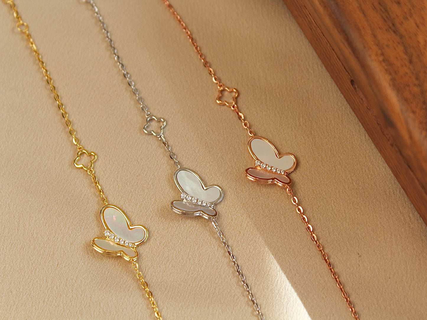 Butterfly Mother of Pearl Bracelet, Silver Color