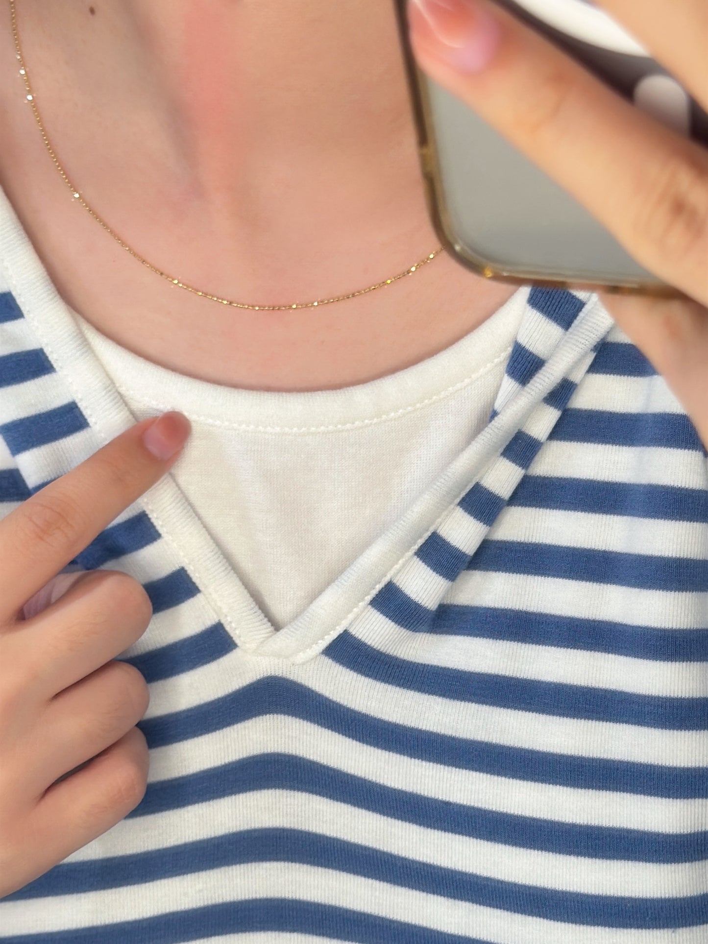 18K Solid Yellow Gold Plain Chain Necklace闪珠链