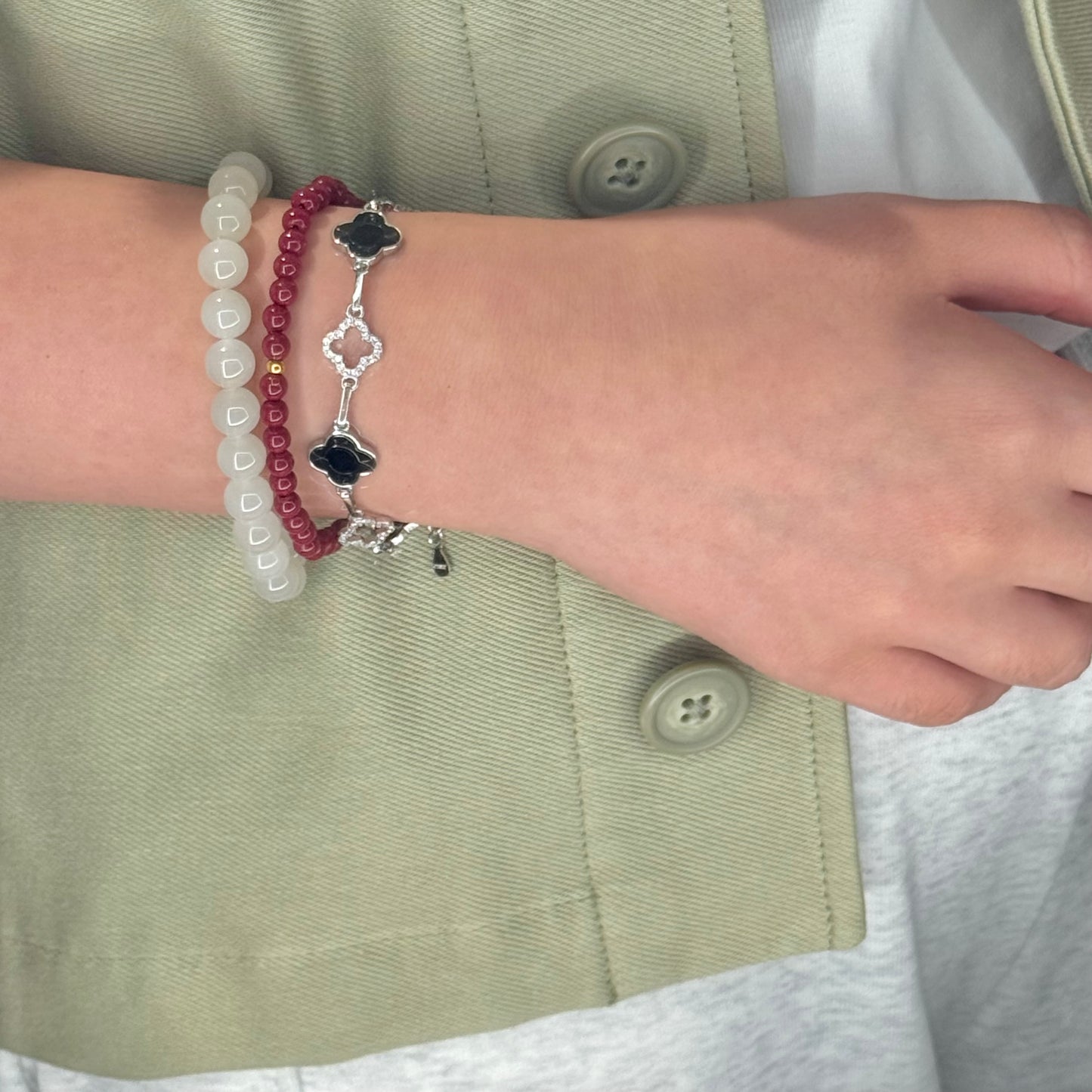 墨翠Natural Black Jadeite Clover Bracelet