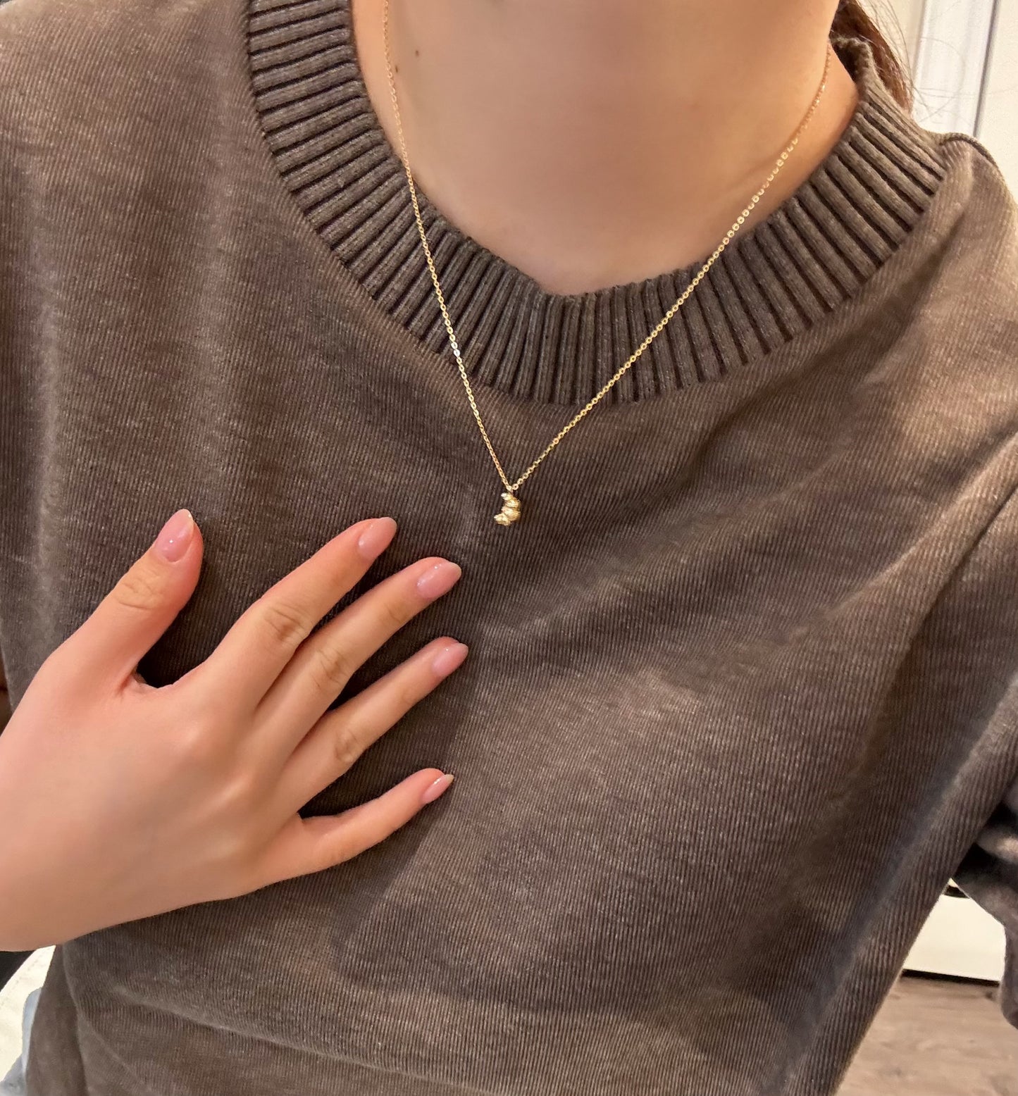 14K Solid Gold Croissant Necklace