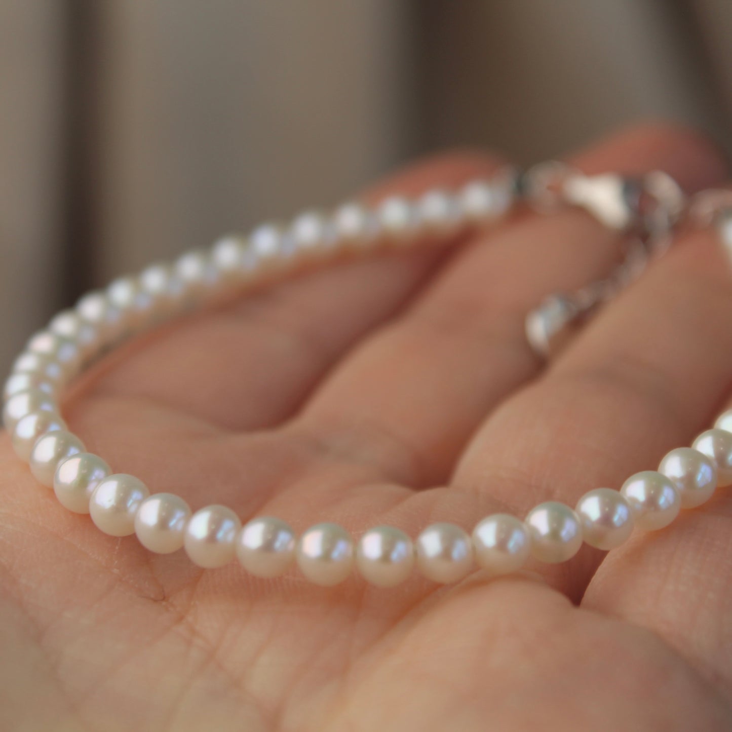 Natural Round Baby Pearl Bracelet, 3 to 4mm