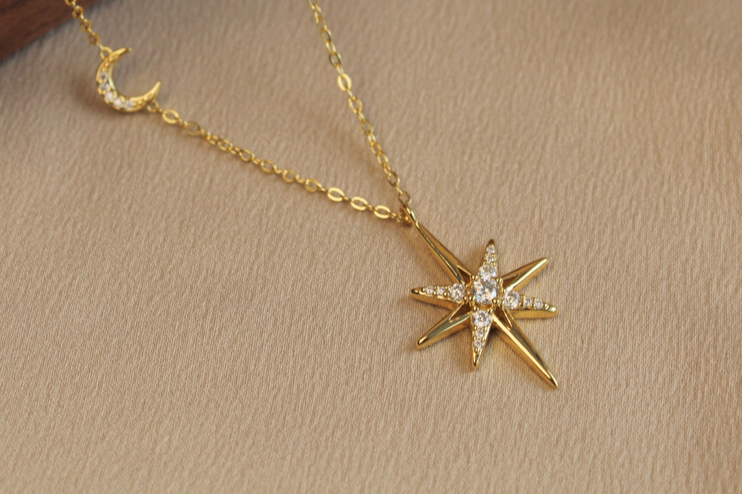 Compass with Moon Moissanite Necklace