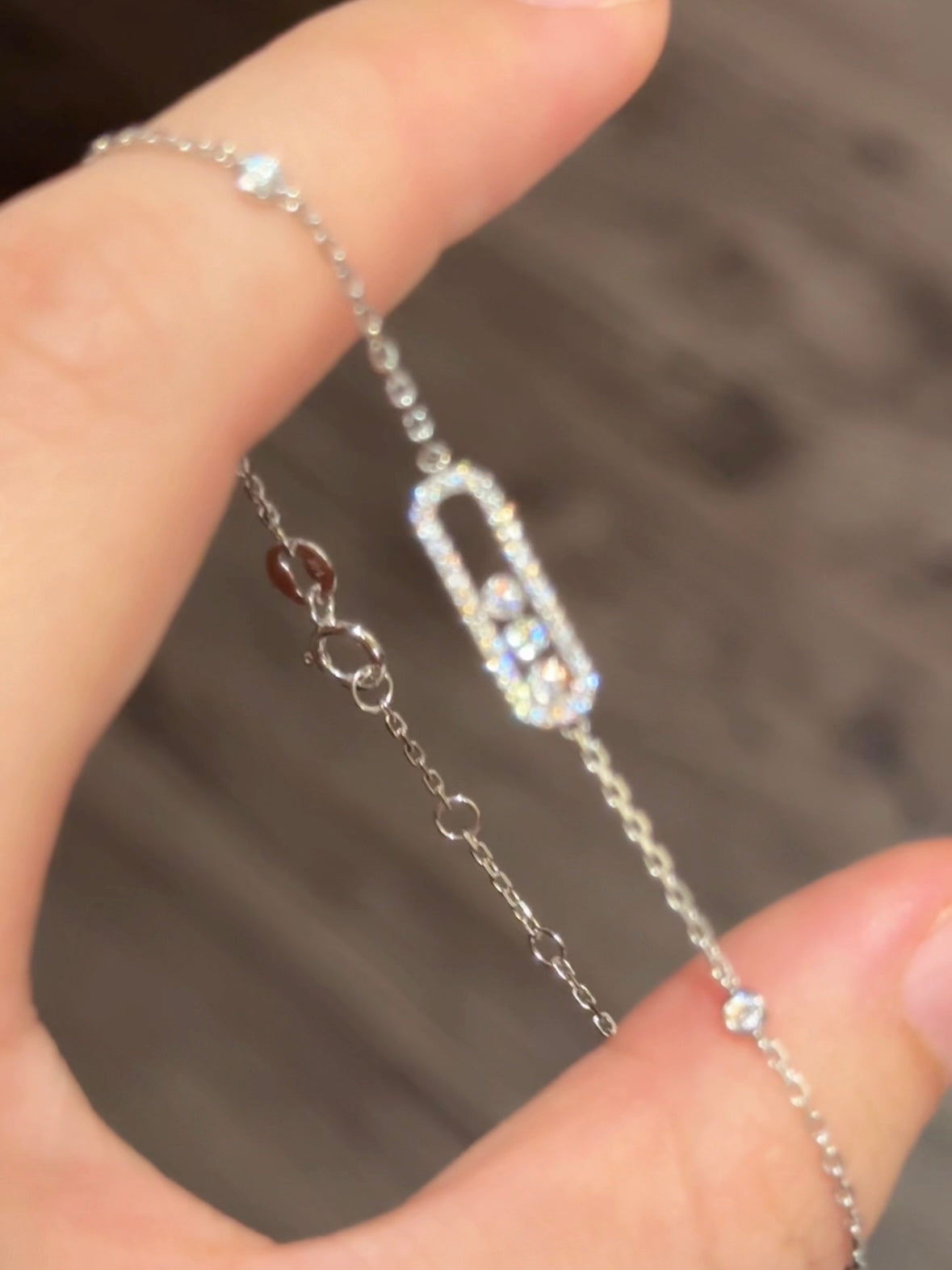 14K Solid White Gold Dancing Stones Bracelet