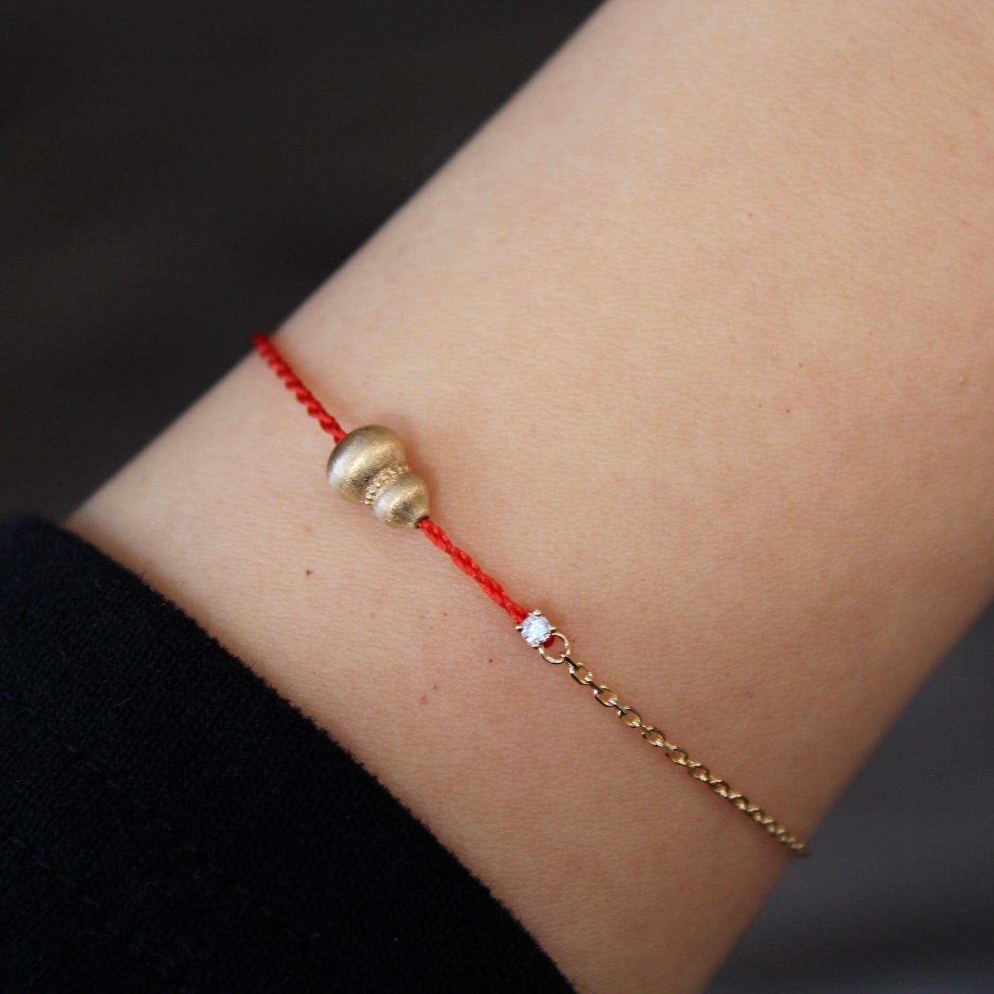 14K Solid Gold Half Line Hulu Bracelet 拉丝葫芦