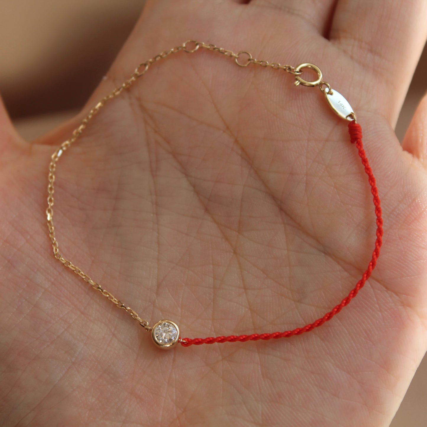 14K Solid Yellow Gold Bubble Red Bracelet