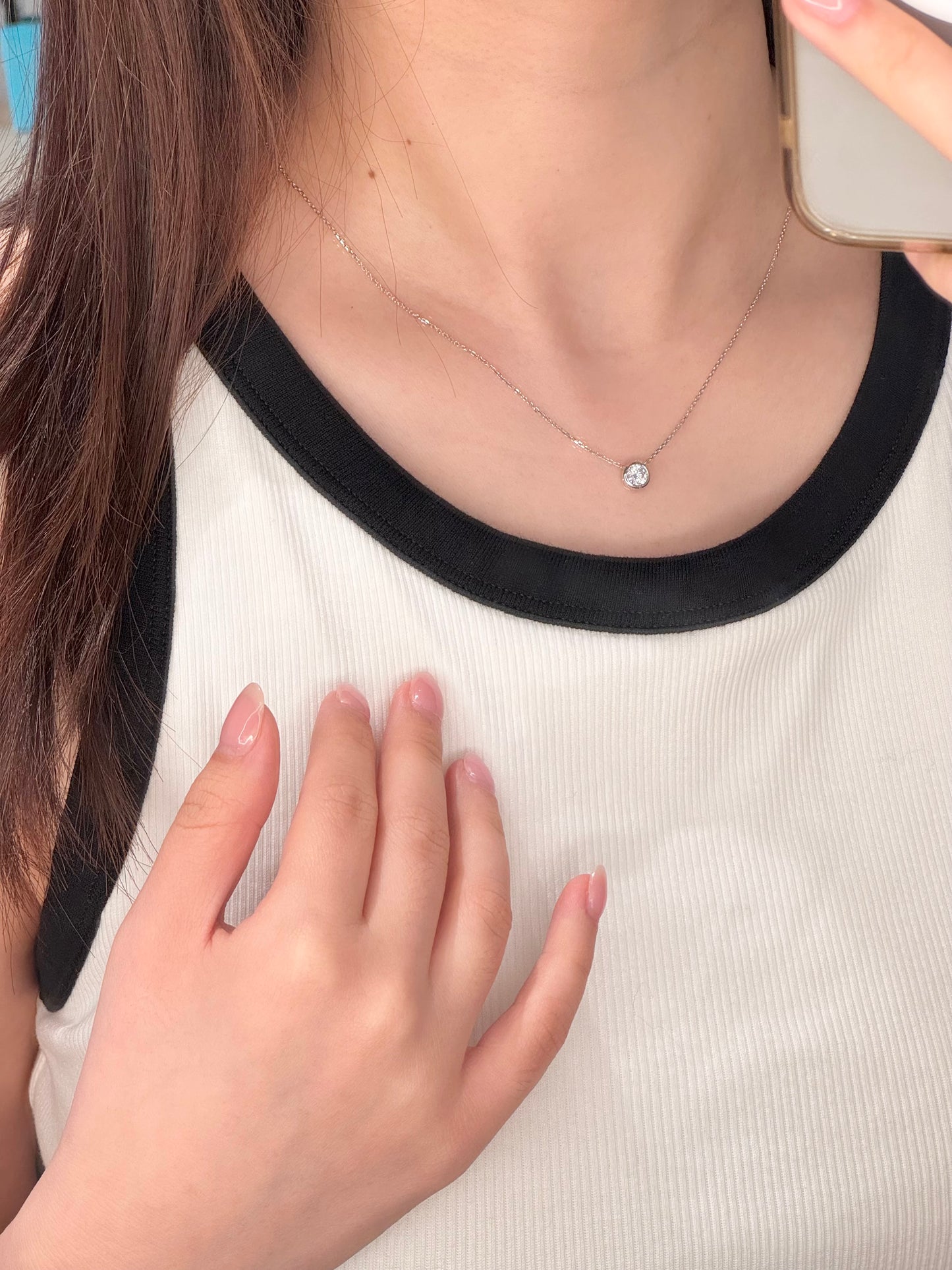 14K Solid Gold Single Bubble Necklace 0.5 Ct, White Gold