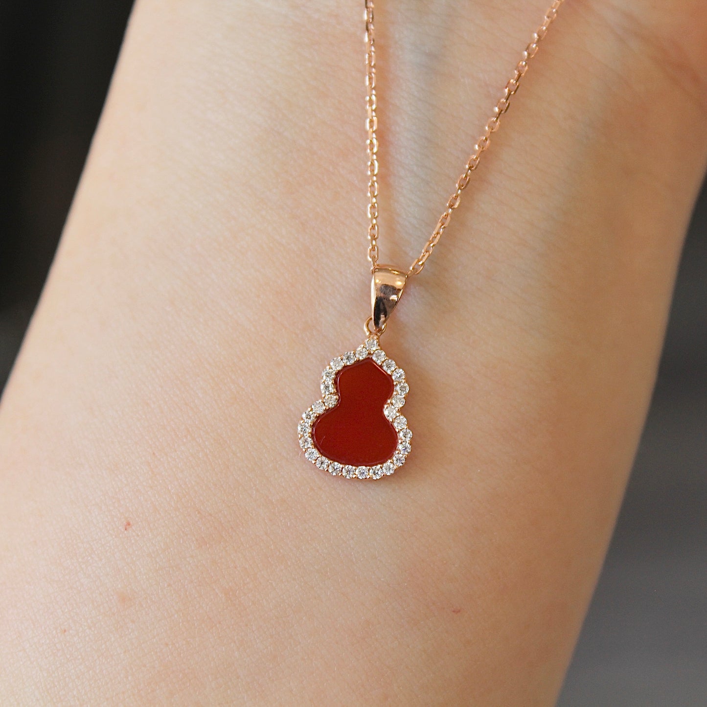 14K Solid Rose Gold Red Hulu Necklace