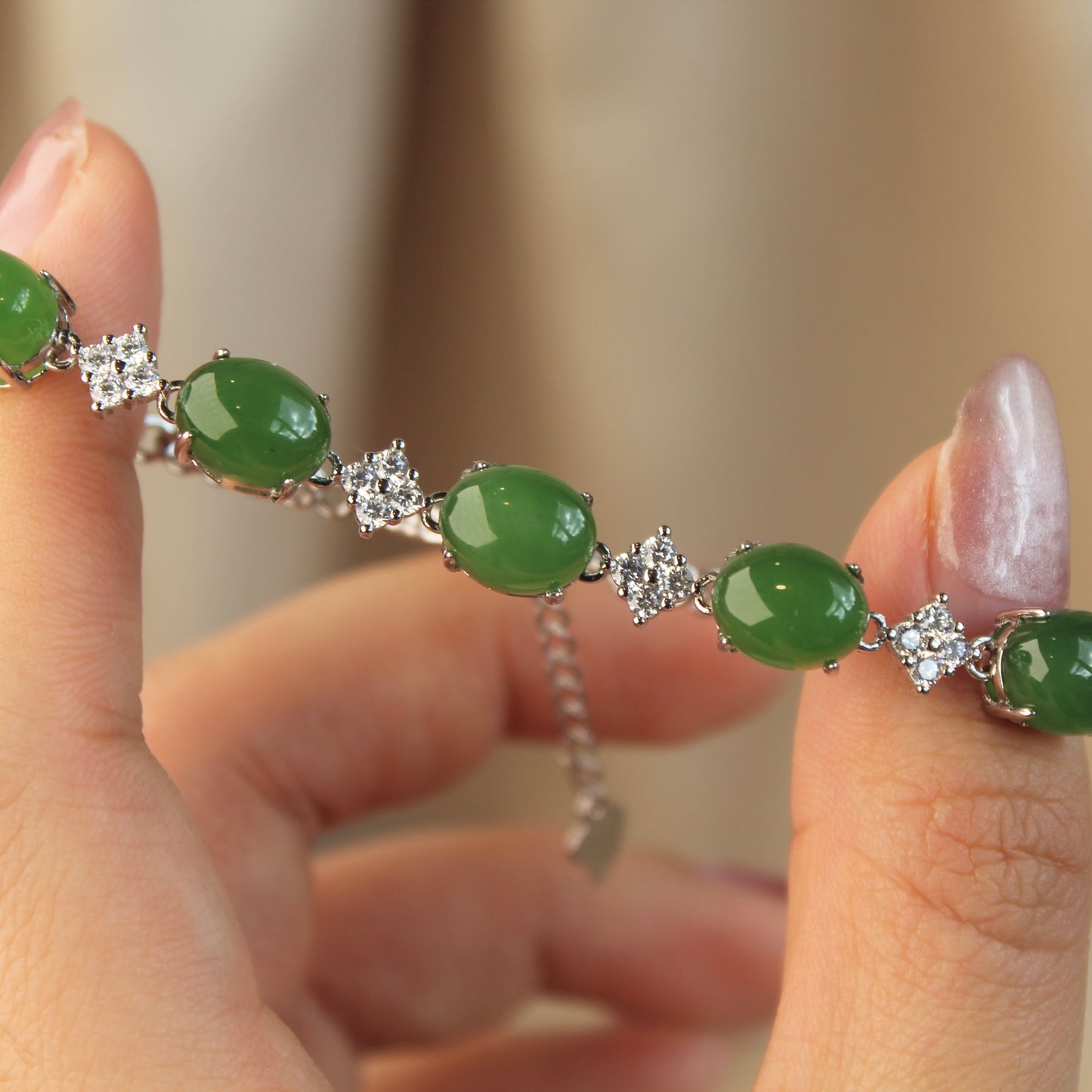 Big Oval Natural Green Jade Bracelet