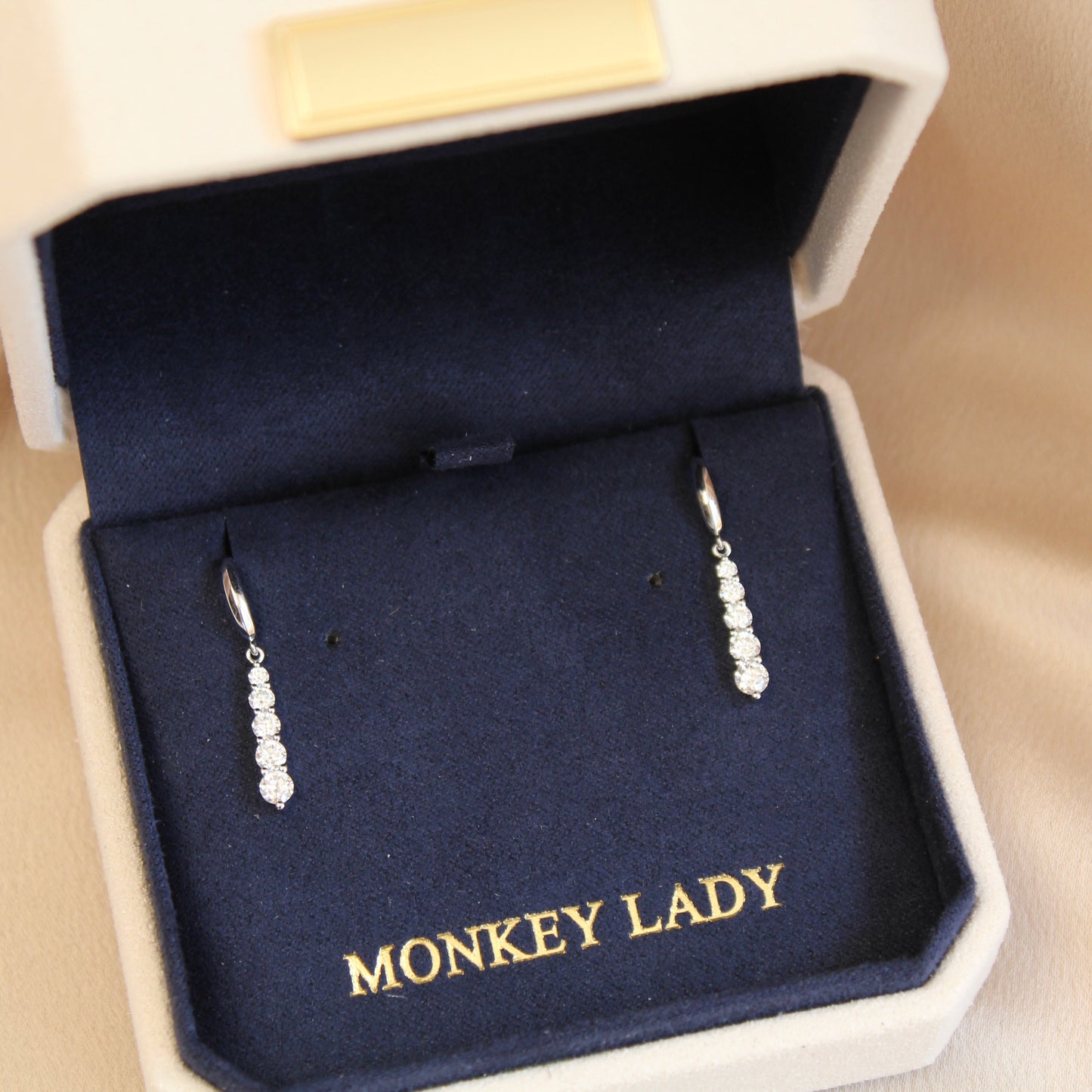 14K Solid White Gold Water-drop Earrings