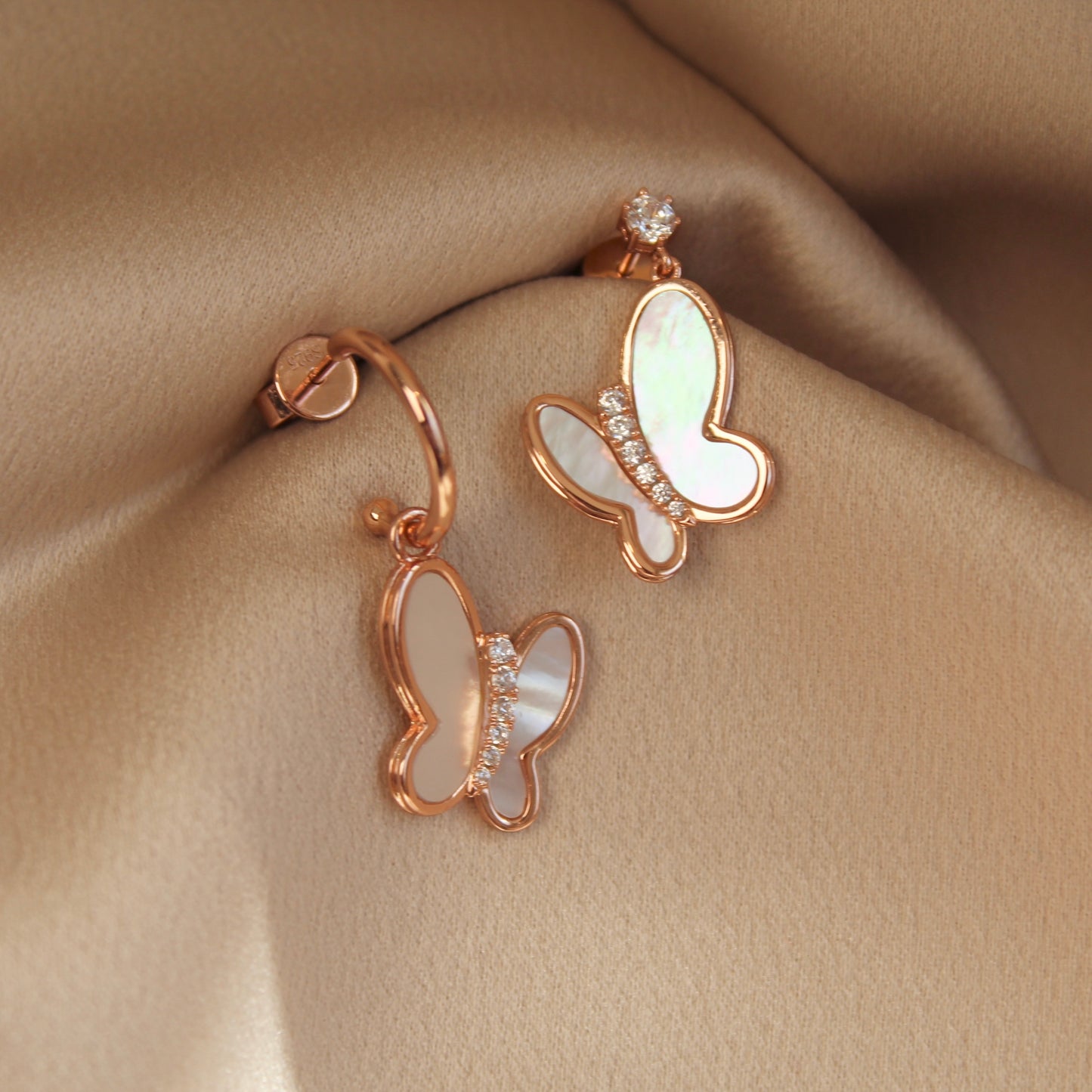 Butterfly AB Style Earrings, Rose Gold