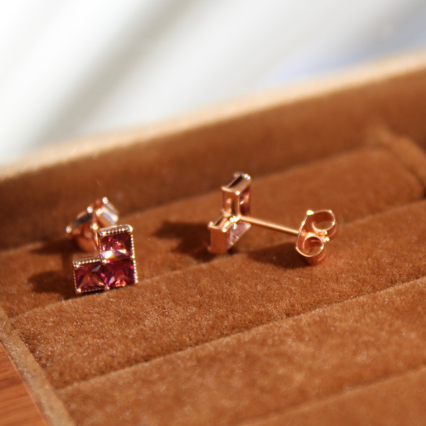14K Solid Rose Gold Tourmaline Heart Earrings碧玺