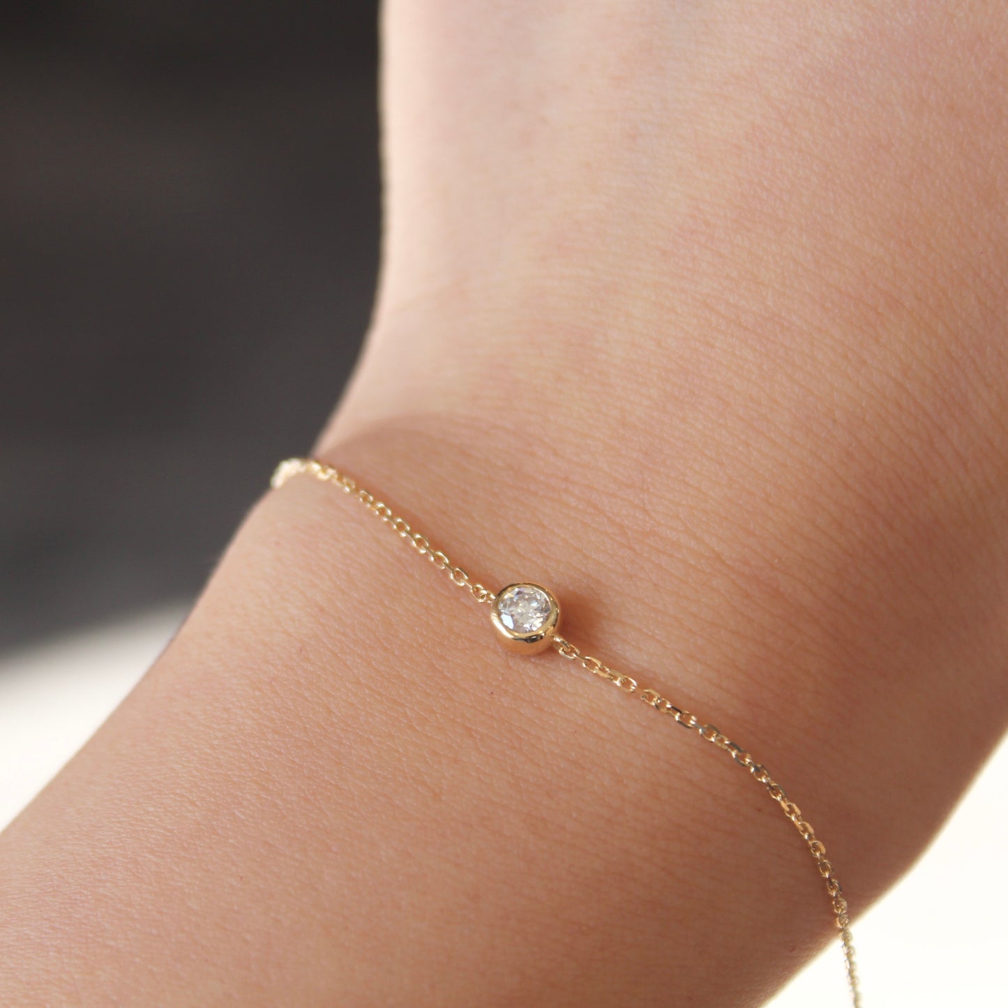 14K Solid Gold Single Moissanite Bracelet