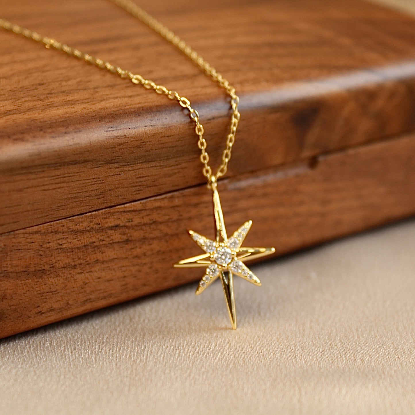 Compass with Moon Moissanite Necklace
