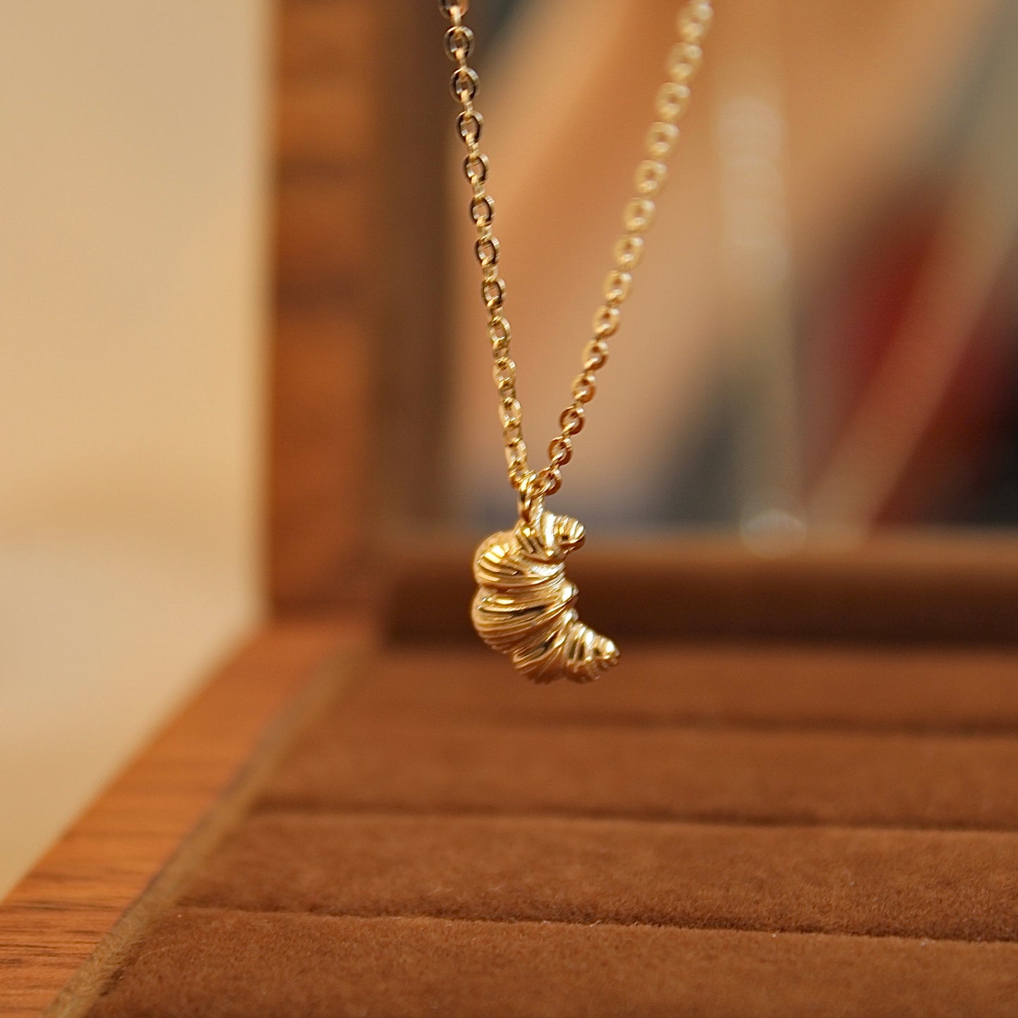 14K Solid Gold Croissant Necklace