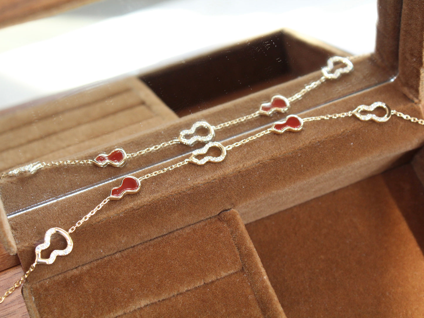 14K Solid Yellow Gold Five Hulu Bracelet五福临门