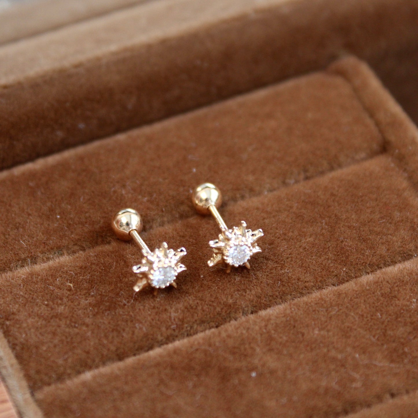 14K Solid Gold Mini Sunflower Earrings