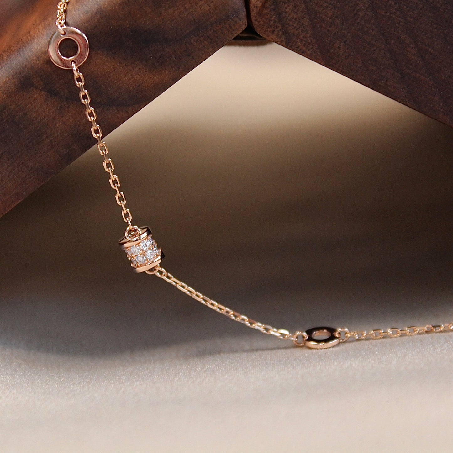 14K Solid Rose Gold Rolling Luck Bracelet