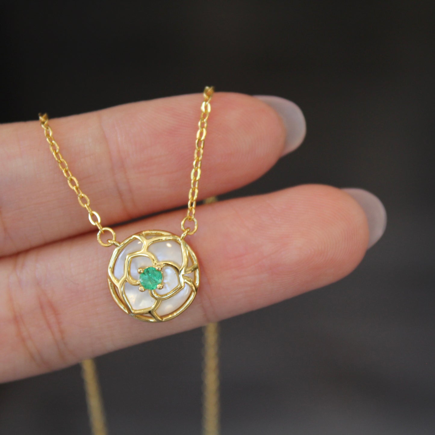 Camellia Natural Emerald Necklace