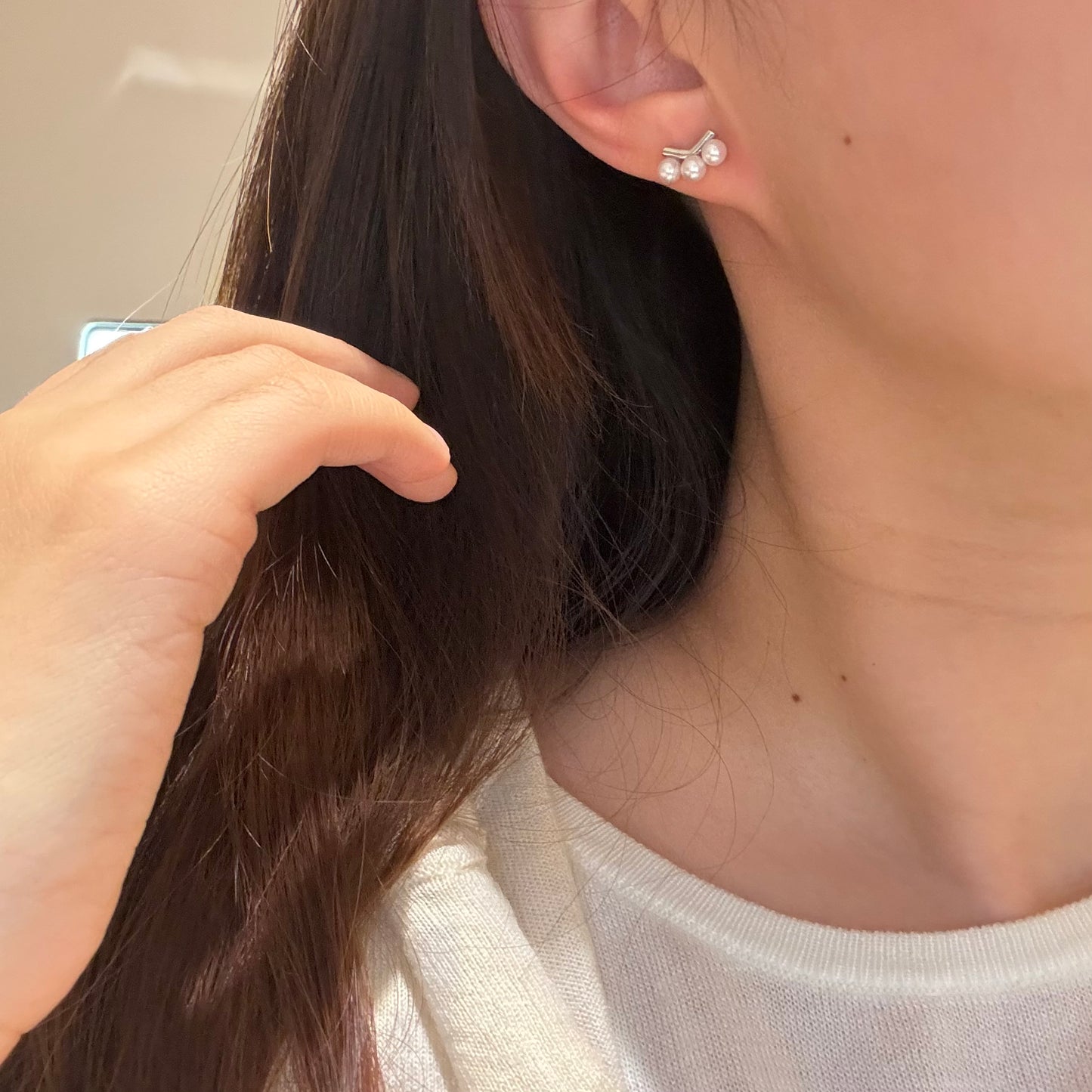 14K Solid White Gold Natural Pearl Earrings