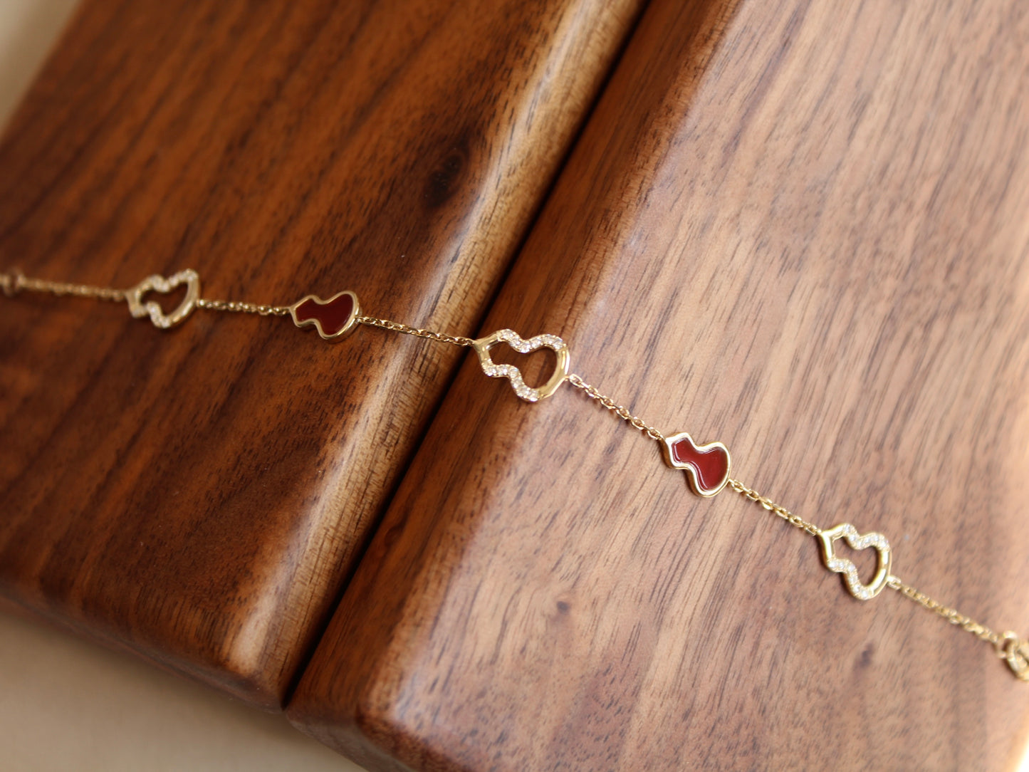 14K Solid Yellow Gold Five Hulu Bracelet五福临门