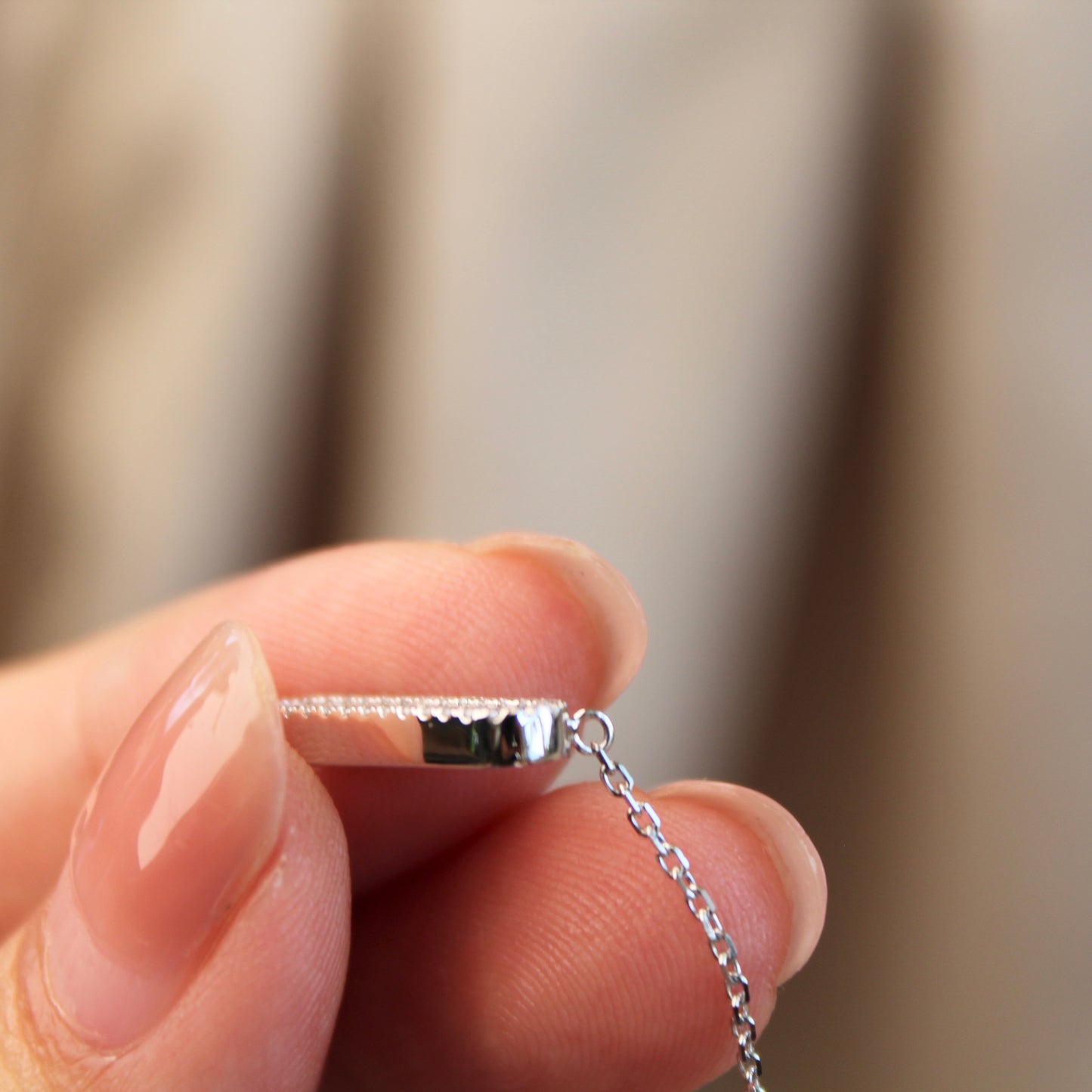 14K Solid White Gold Dancing Stones Necklace
