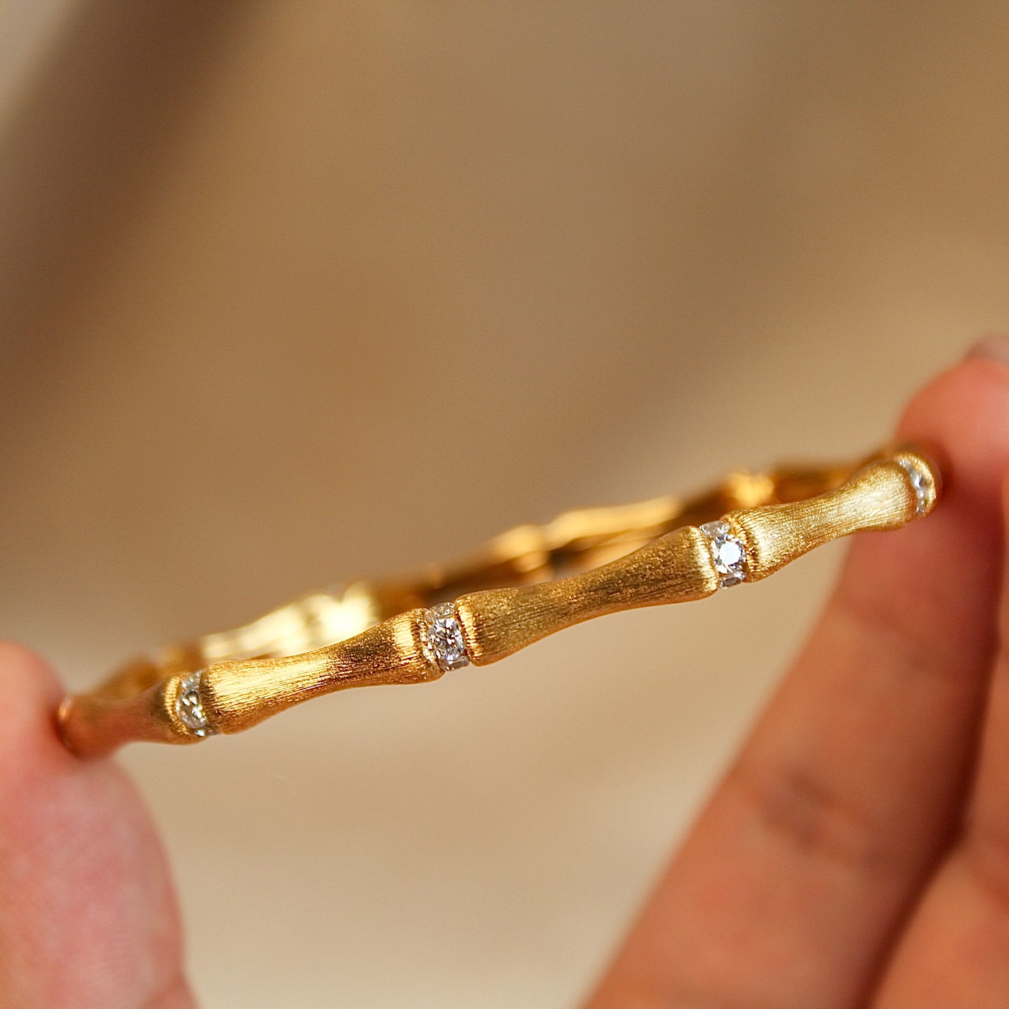 Gold Bamboo Knot Bangle Bracelet