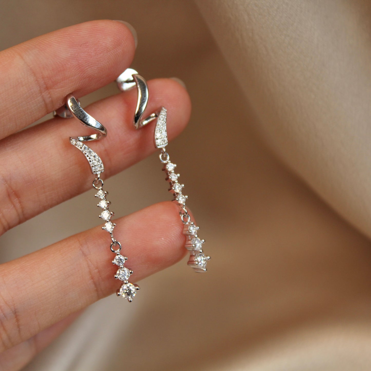 Wave Moissanite Drop Earrings