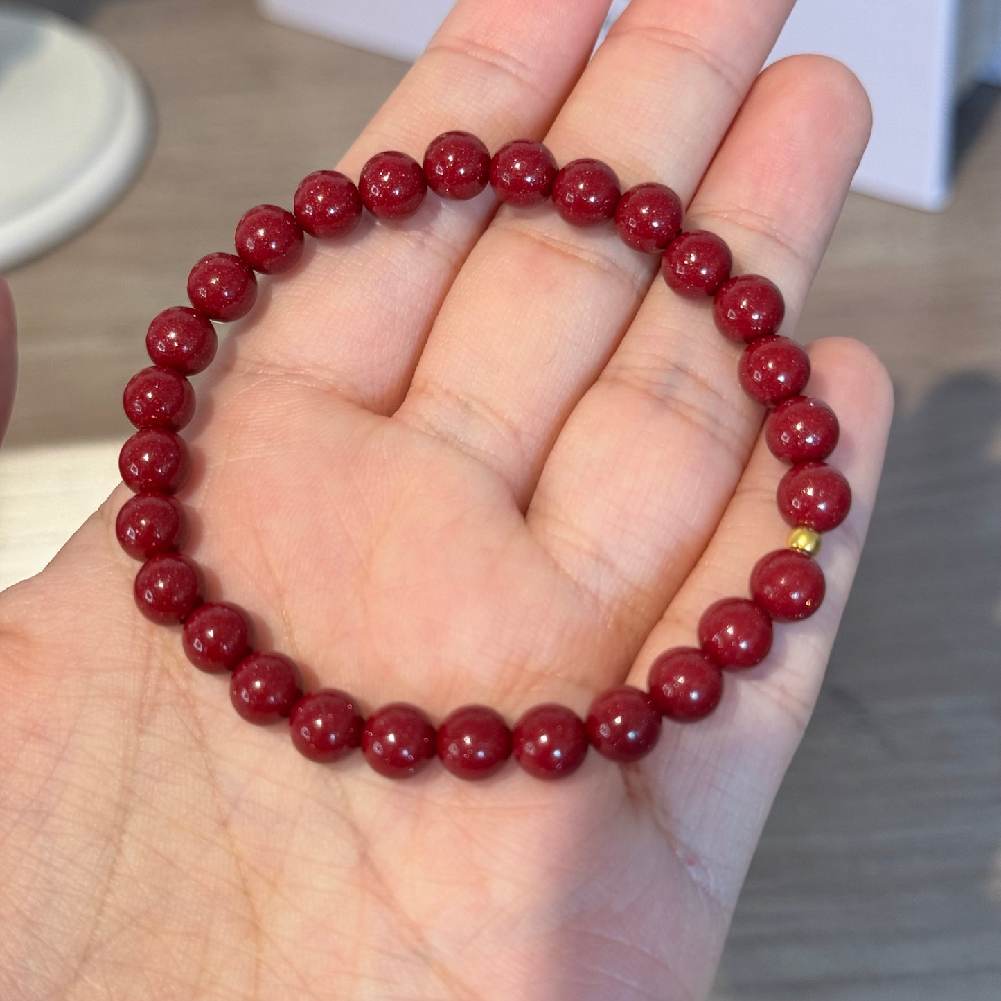 朱砂手串足金Cinnabar Solid Gold Bracelet