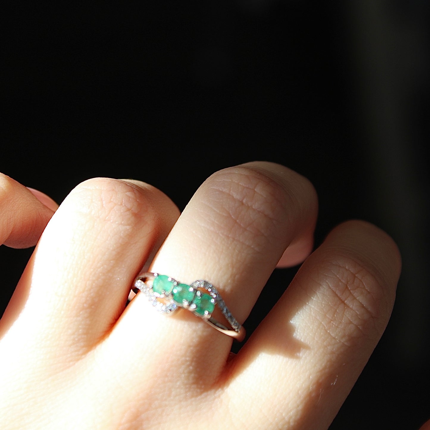 Wave Natural Emerald Ring, Adjustable Size