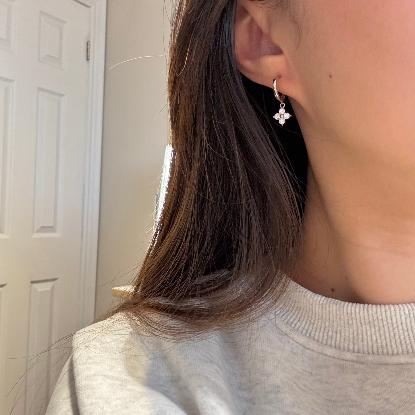 Lucky Clover Moissanite Hoop Earrings