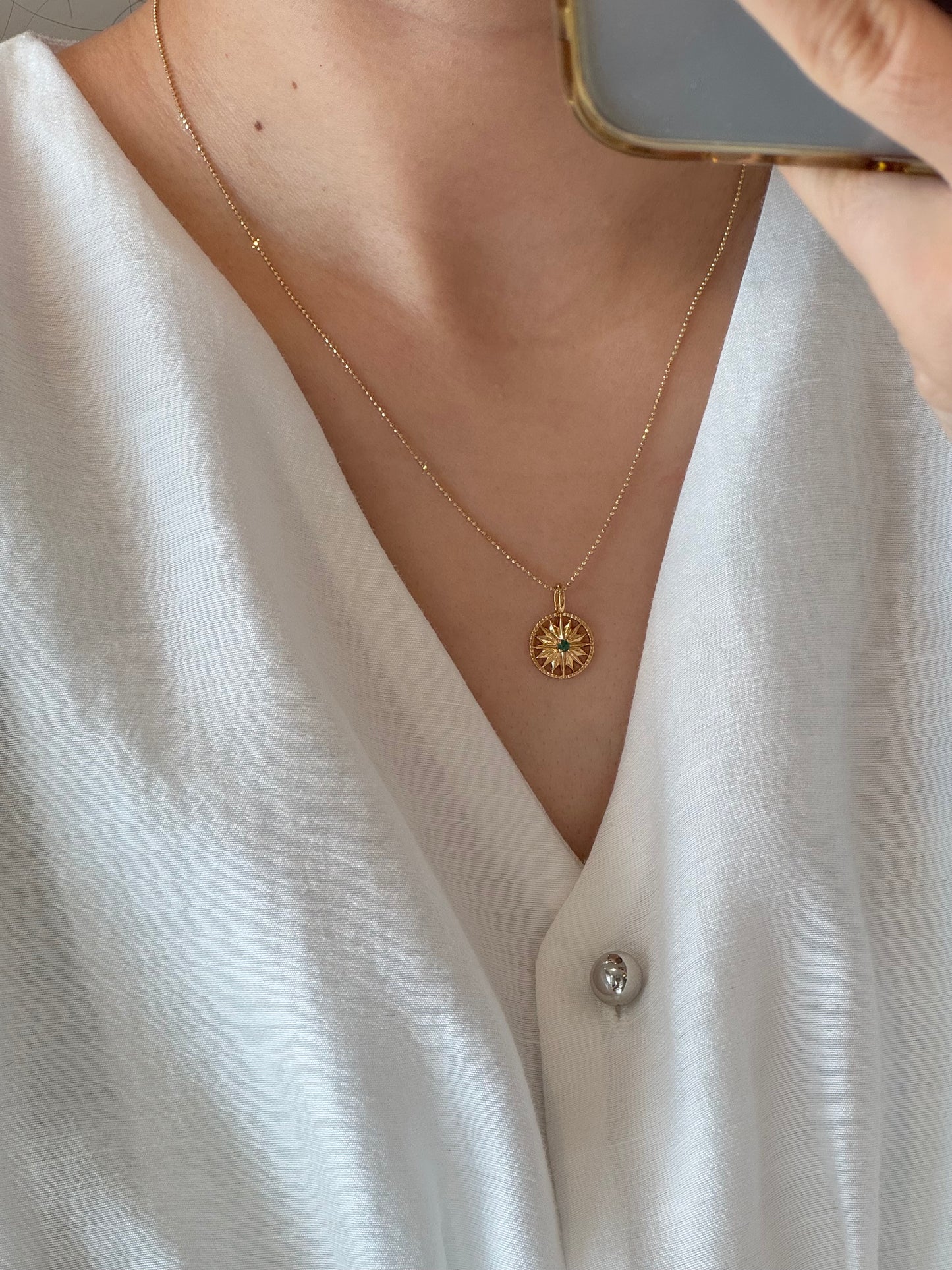 18K Solid Yellow Gold Plain Chain Necklace闪珠链