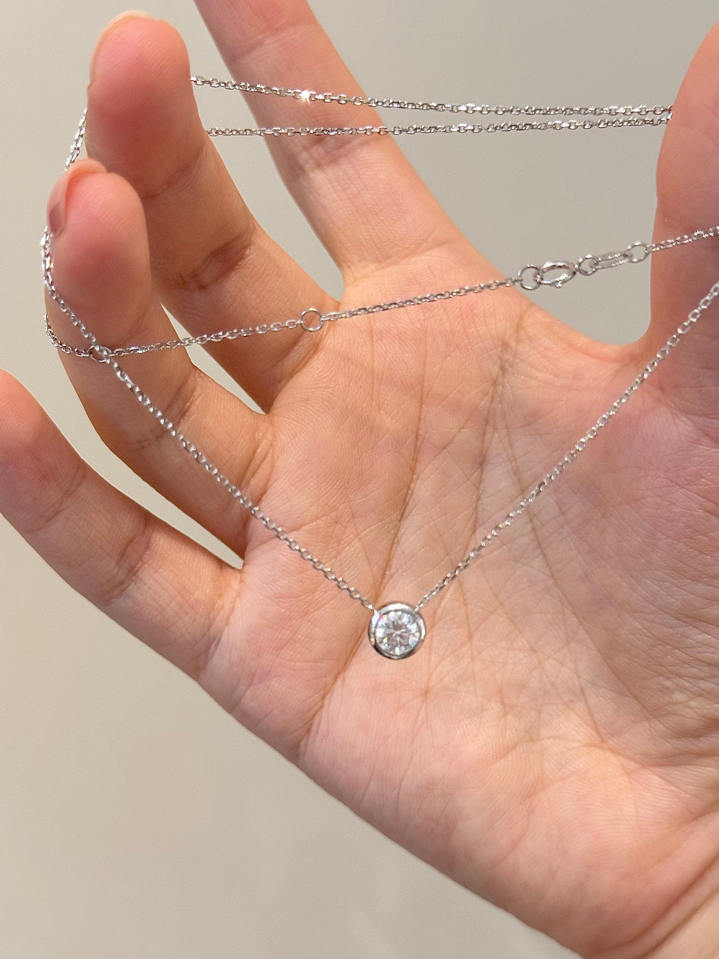 14K Solid Gold Single Bubble Necklace 0.5 Ct, White Gold
