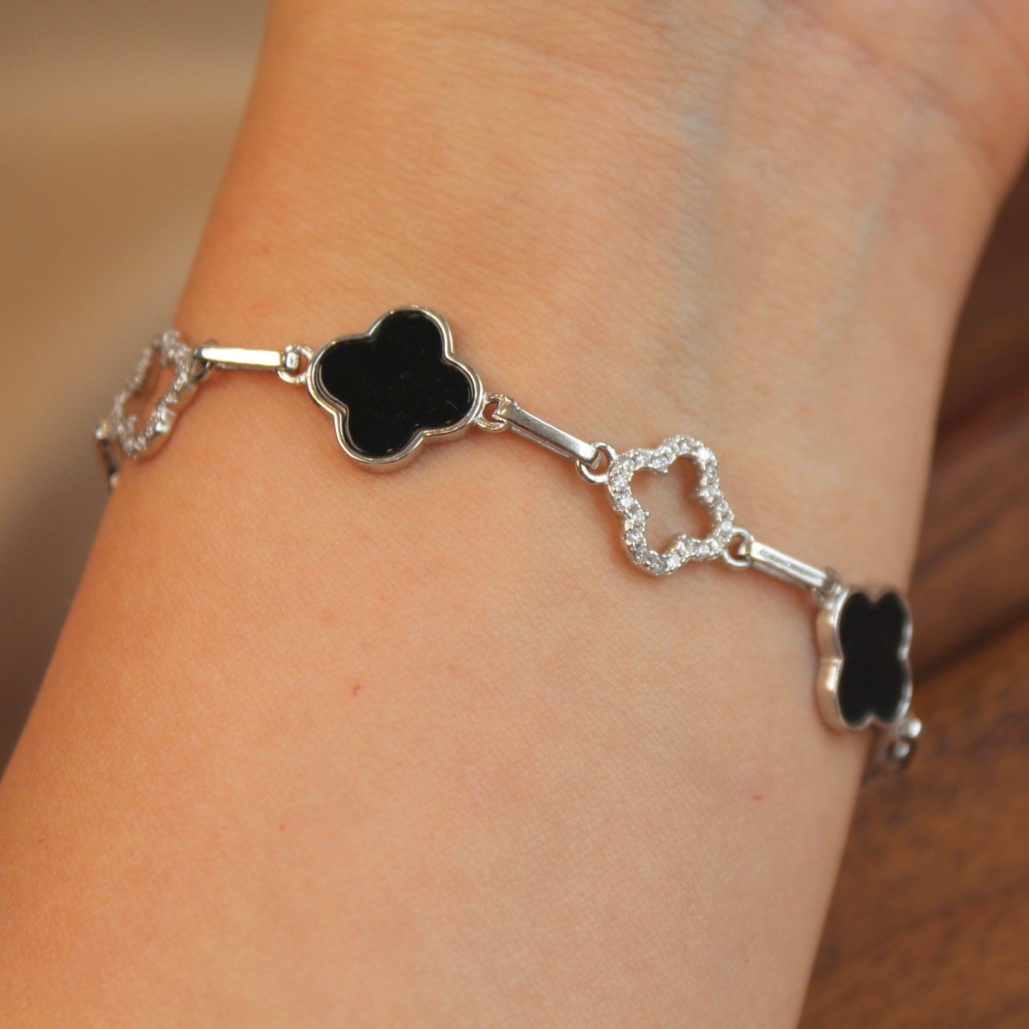 墨翠Natural Black Jadeite Clover Bracelet