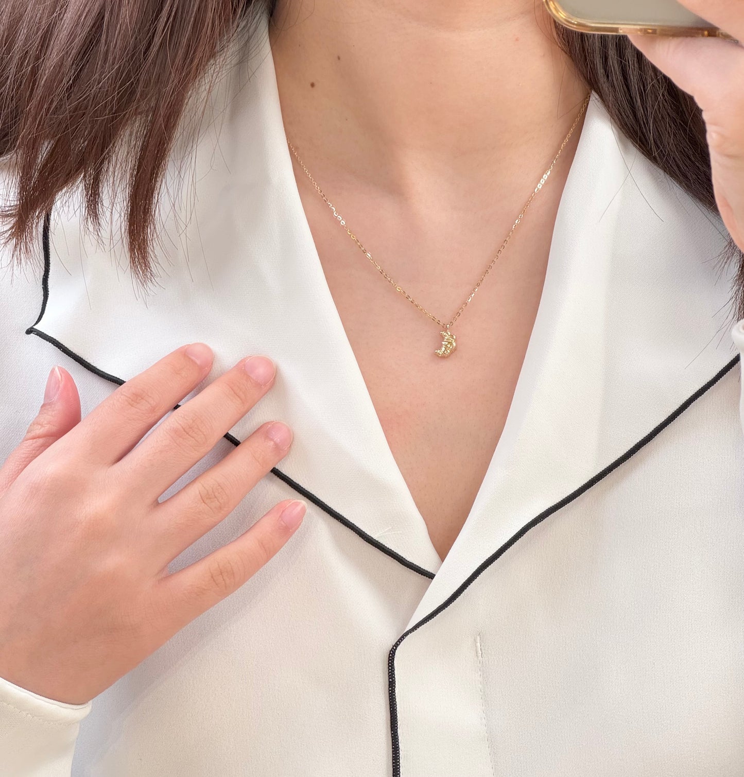 14K Solid Gold Croissant Necklace