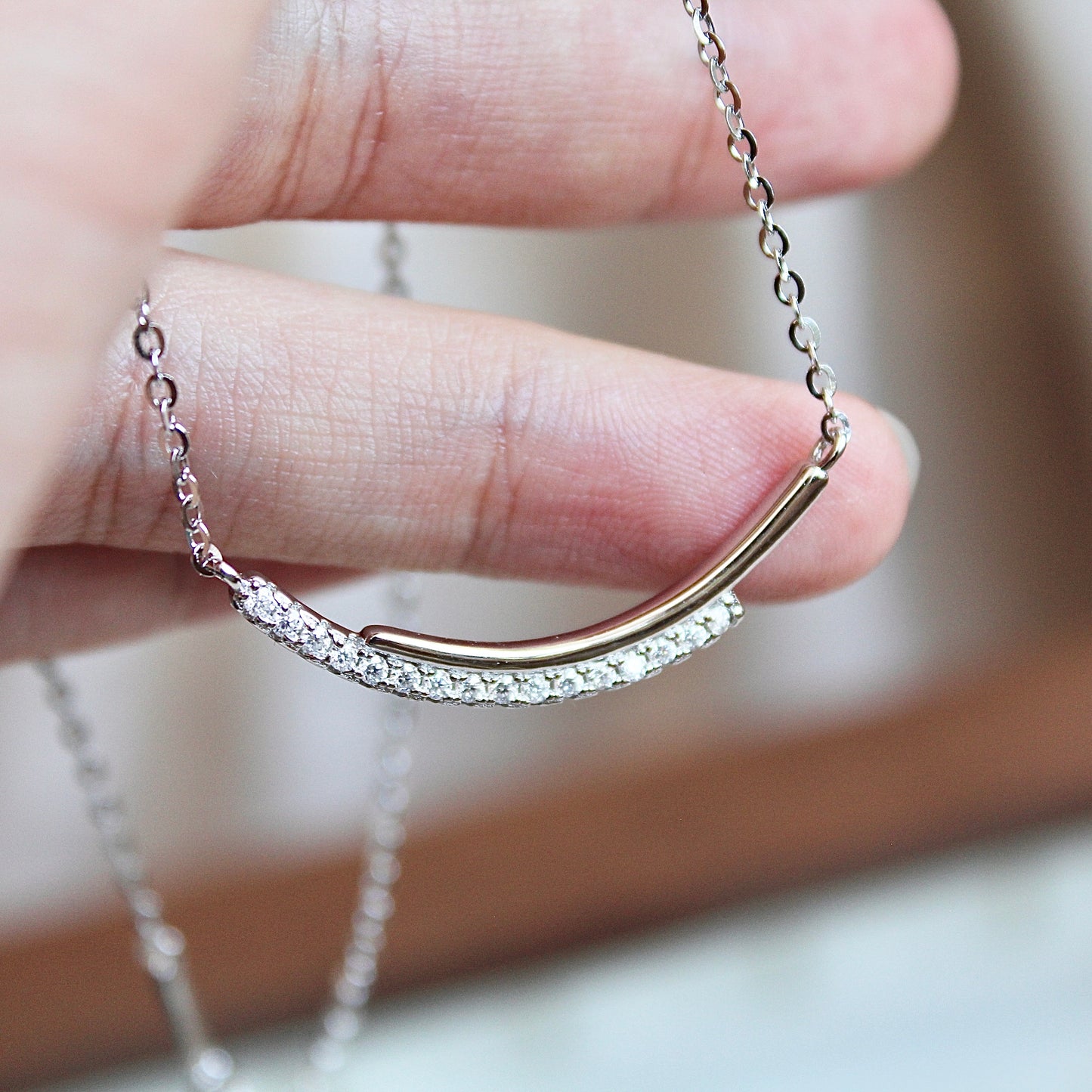 Silver Smile Line Moissanite Necklace
