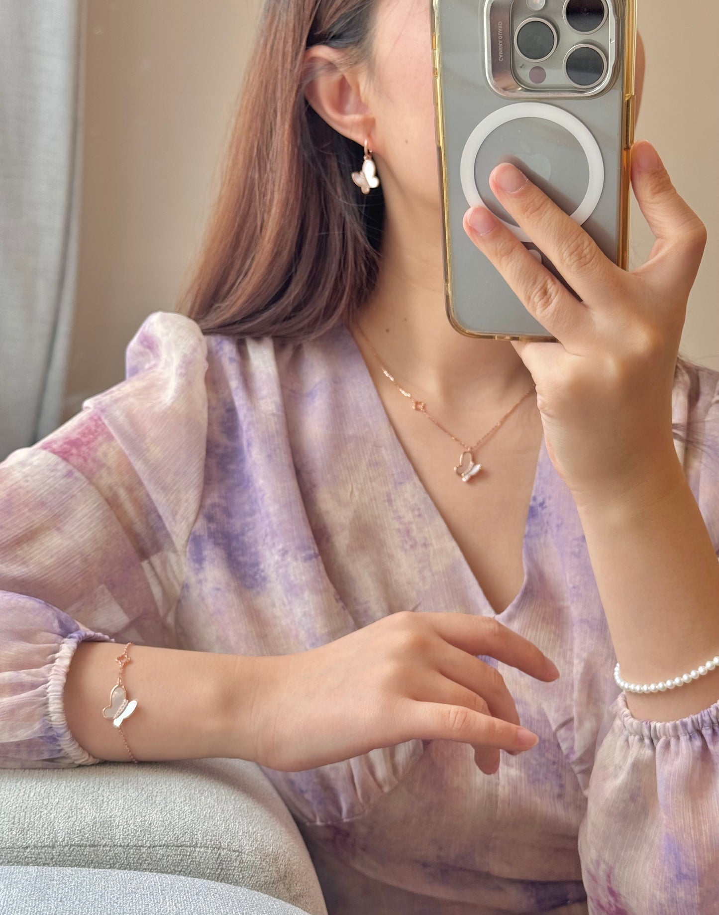 Butterfly Mother of Pearl Bracelet, Rose Gold