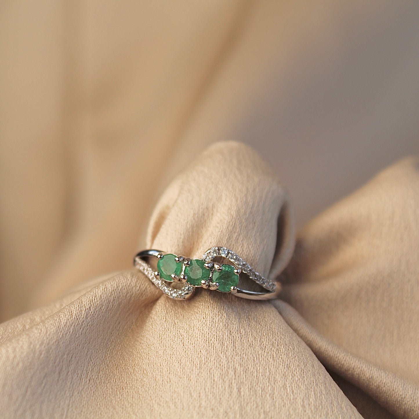 Wave Natural Emerald Ring, Adjustable Size