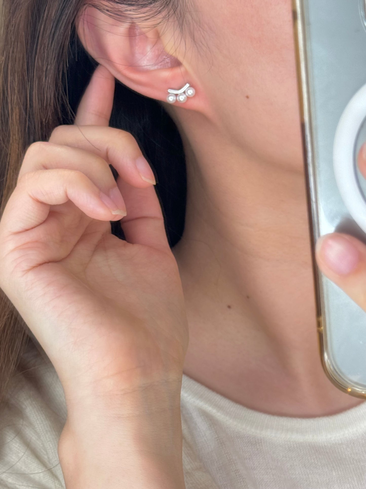 14K Solid White Gold Natural Pearl Earrings