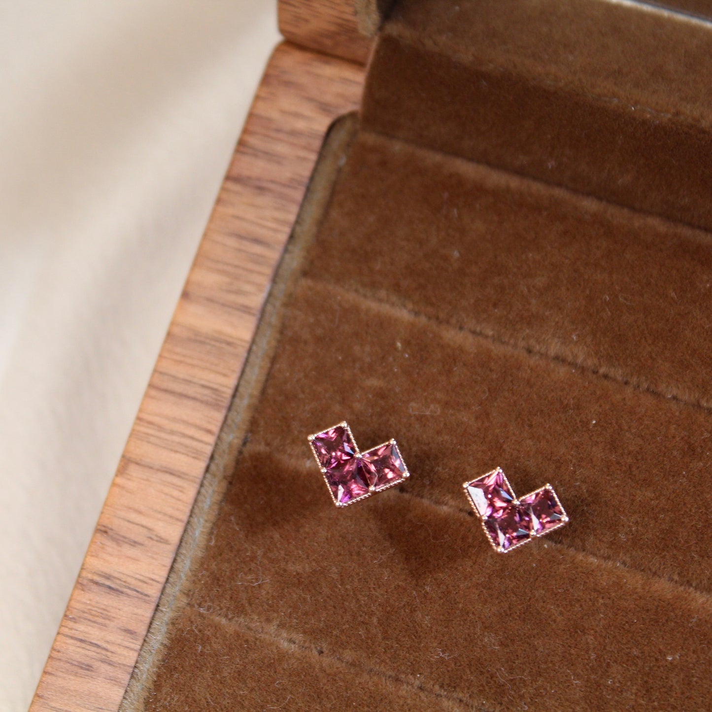 14K Solid Rose Gold Tourmaline Heart Earrings碧玺