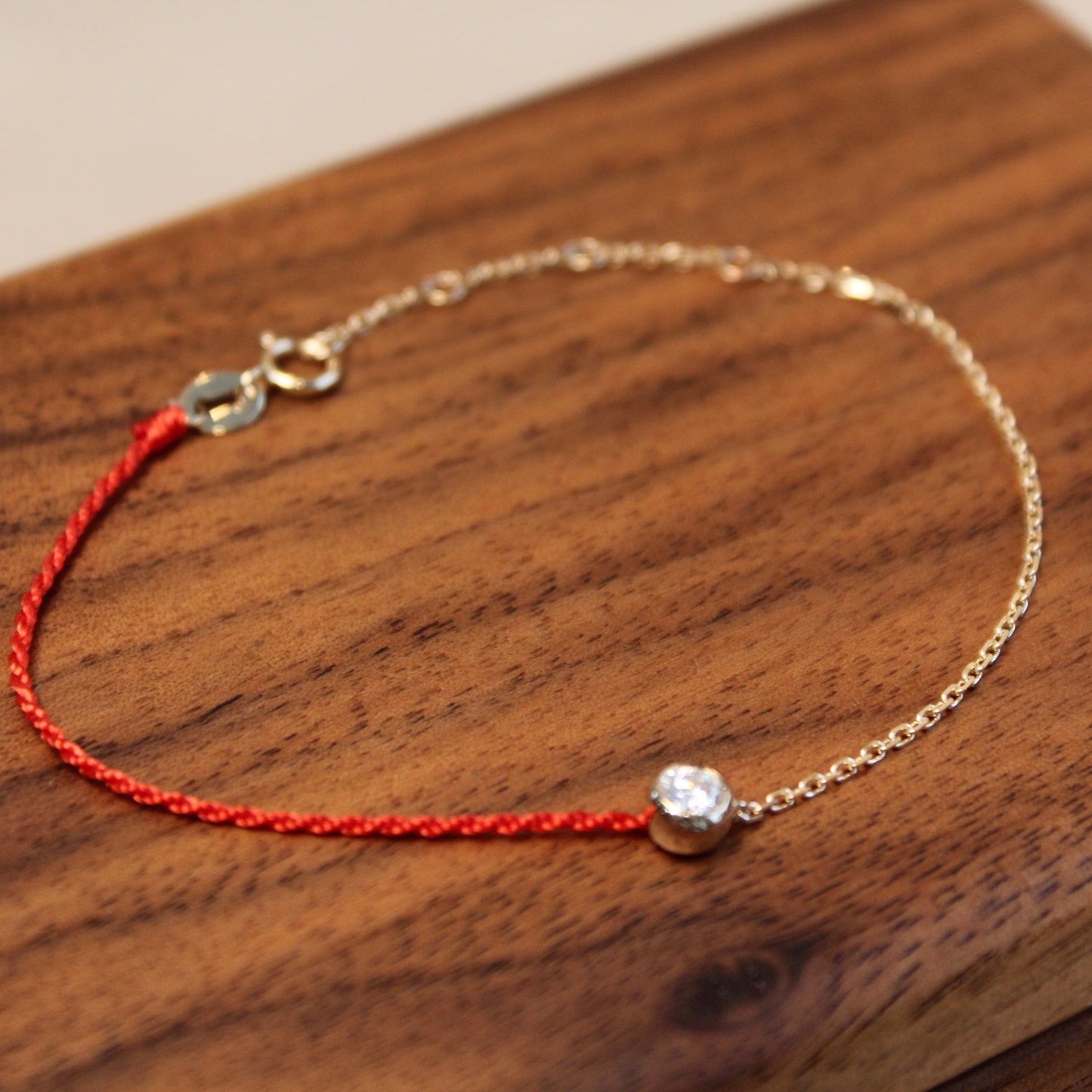 14K Solid Yellow Gold Bubble Red Bracelet