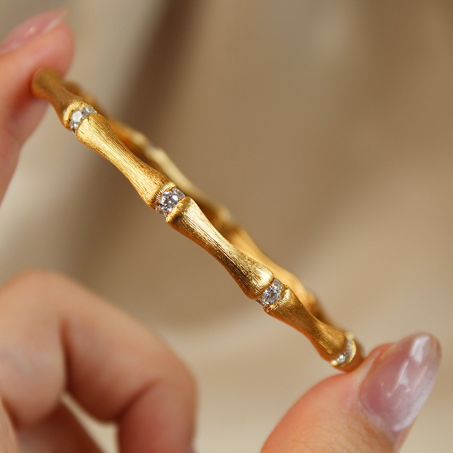 Gold Bamboo Knot Bangle Bracelet