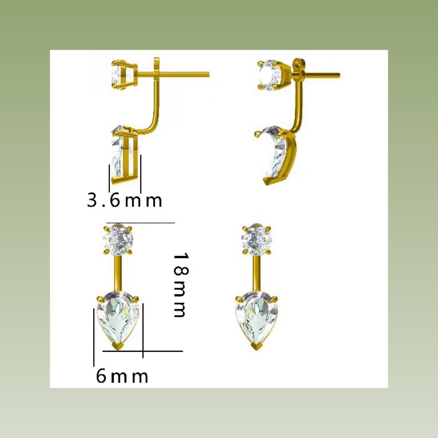 14K Solid White Gold Multi-Use Drop Earrings