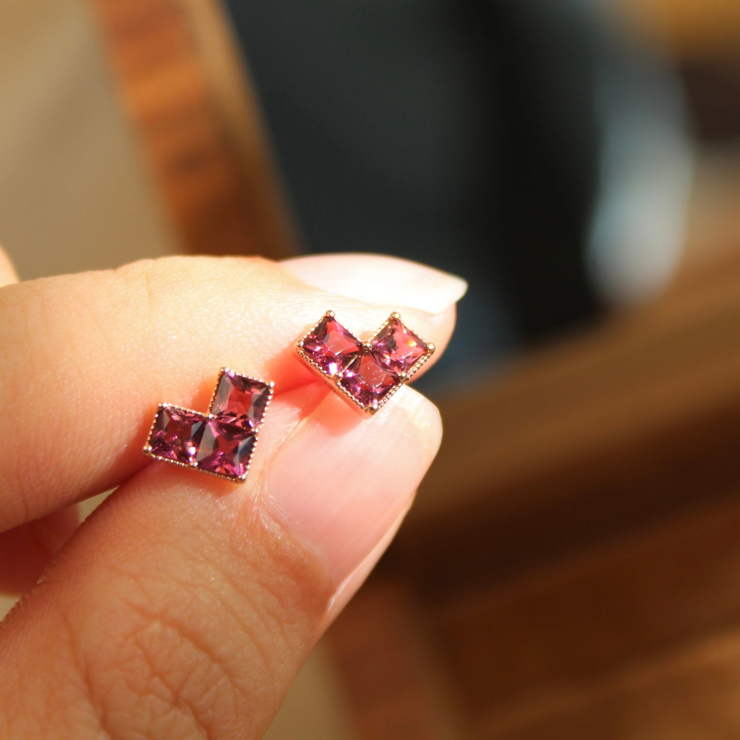 14K Solid Rose Gold Tourmaline Heart Earrings碧玺