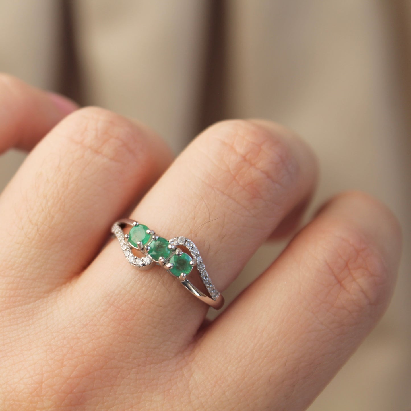 Wave Natural Emerald Ring, Adjustable Size