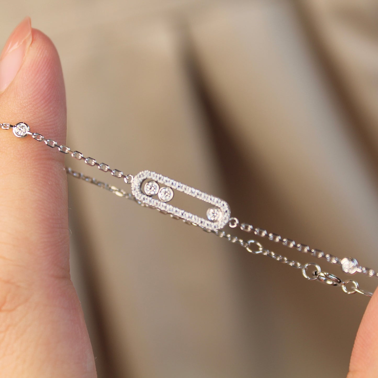 14K Solid White Gold Dancing Stones Bracelet